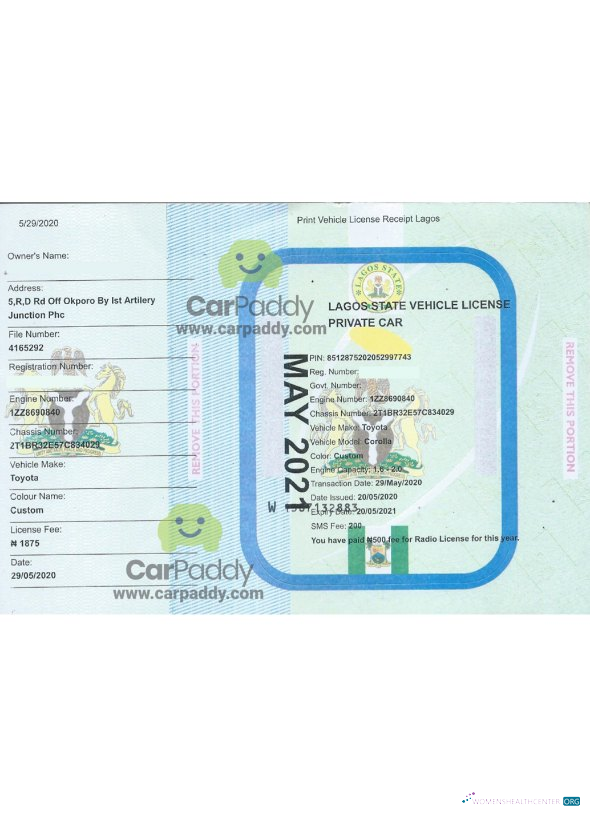 Download Lagos vehicle registration certificate Photoshop template
